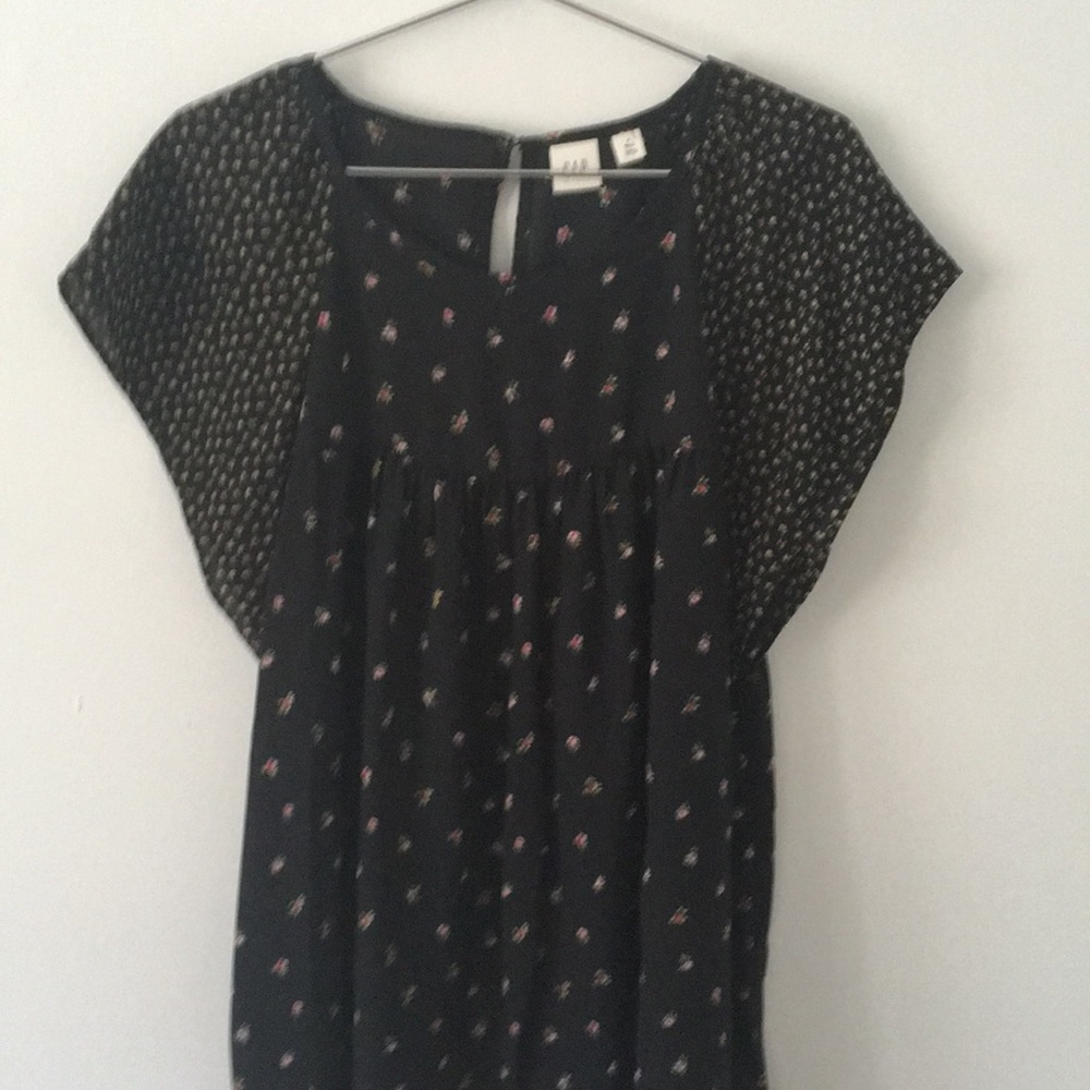 GAP Ditsy Floral Blouse Peasant Babydoll Swing Small Tall